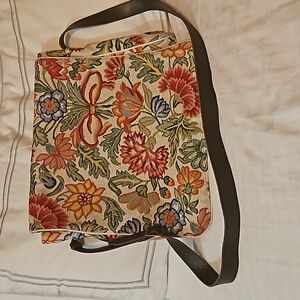 Sander bags + more floral tapestry messenger bag with leather strap